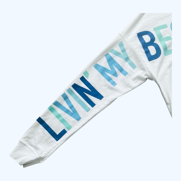 MarleyLilly casual white graphic top shirt XS long sleeve 
round neck logo - Picture 5 of 16